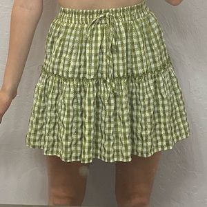 green checkered tiered skirt